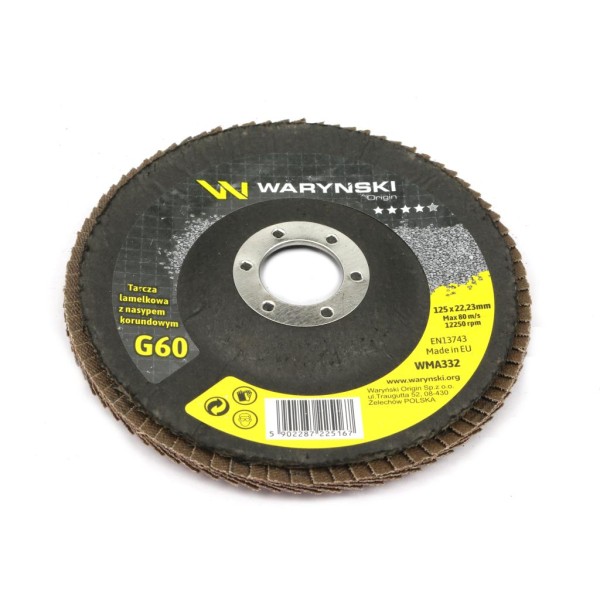 Tarcza do szlifierki 125 mm lamelkowa z elektrokorundem GR60 (sprzedawana po 10 szt ) Waryński