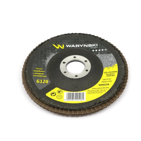 Tarcza do szlifierki 125 mm lamelkowa z elektrokorundem GR120 (sprzedawana po 10 szt ) Waryński