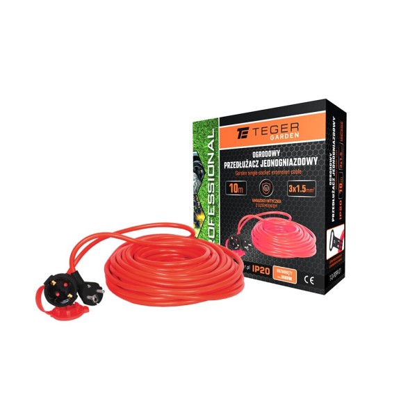 Przedłużacz jednogniazdowy, ogrodowy PROFESSIONAL, 3X1,5mm, IP20, H05VV-F, z uziemieniem, cert CE 10M, Teger